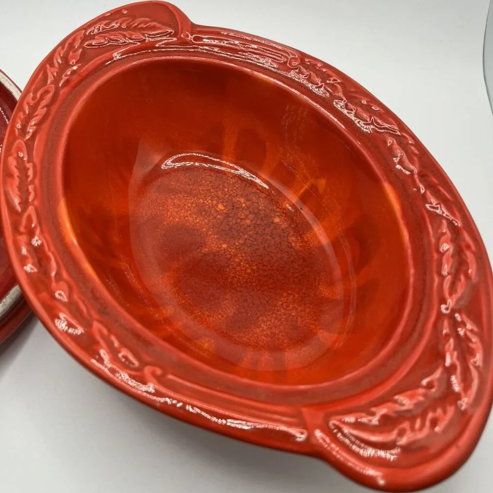 Vintage California USA Pottery Oval Red Glazed Casserole Serving Dish 2936 w/Lid